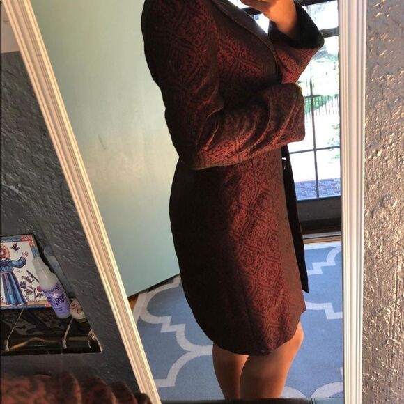 Nanette Lepore Vintage 2 Pc Shift Dress Suit Acetate/Acrylic Burgundy Sz 4 - Picture 8 of 14